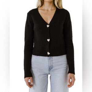 English Factory Heart Button Cardigan